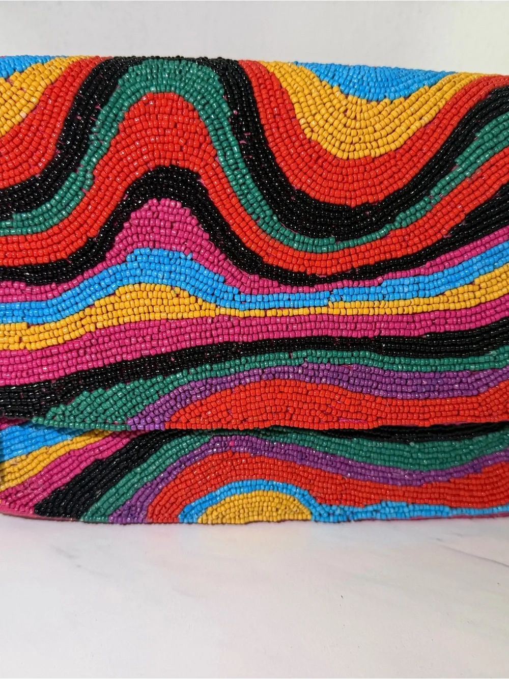 Multicolor Beaded Clutch - Wave Pattern